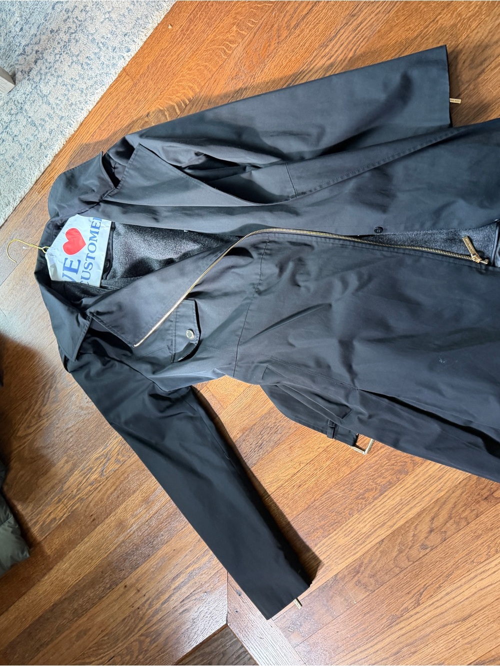 Michael Kors Black Long Trench Coat with Gold Hardware